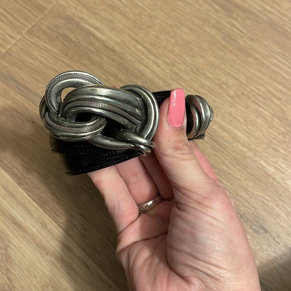 CONNIE BATES Black Snakeskin Texture Silver Metal Knotted Detail Belt